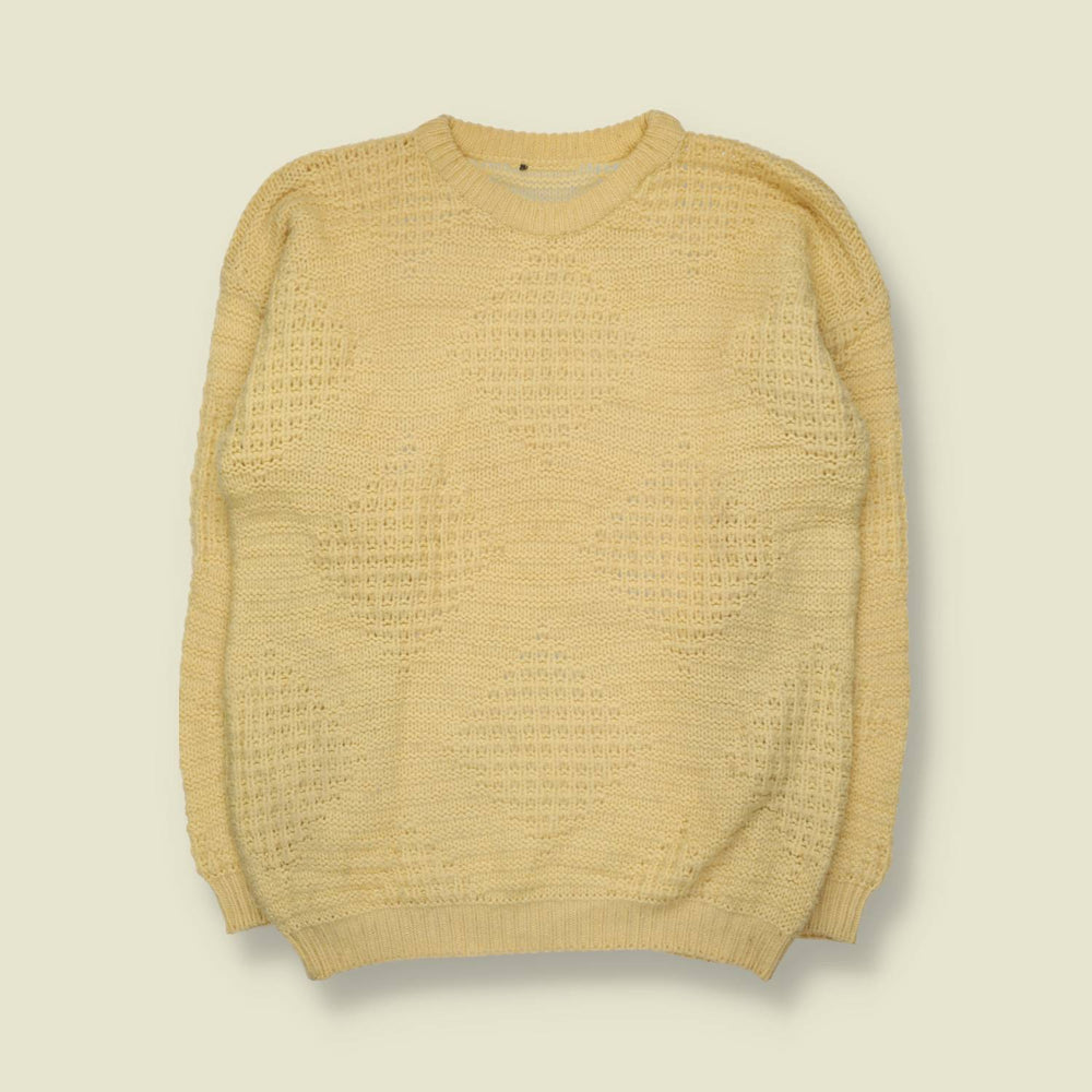 1970s | Wool Textured Knit Jumper | Cream - S