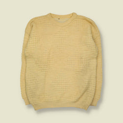 1970s | Wool Textured Knit Jumper | Cream - S