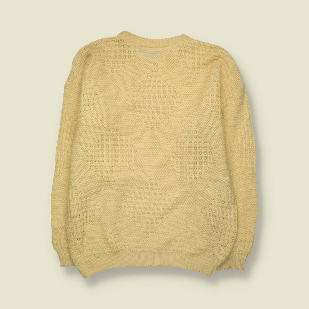 1970s | Wool Textured Knit Jumper | Cream - S