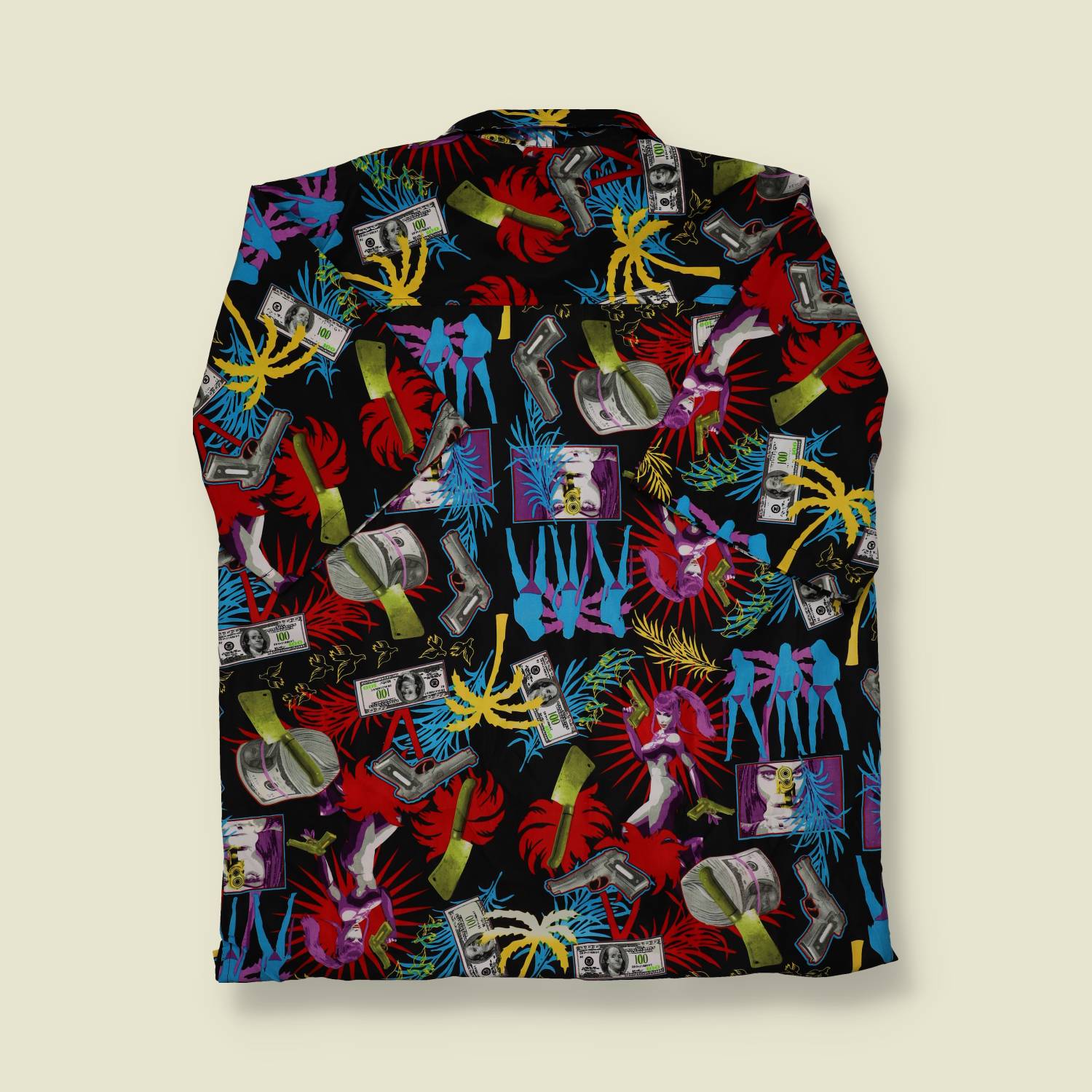 1990s Club Tropical Graphic Print Shirt – Guns, Money & Palms - L/XL