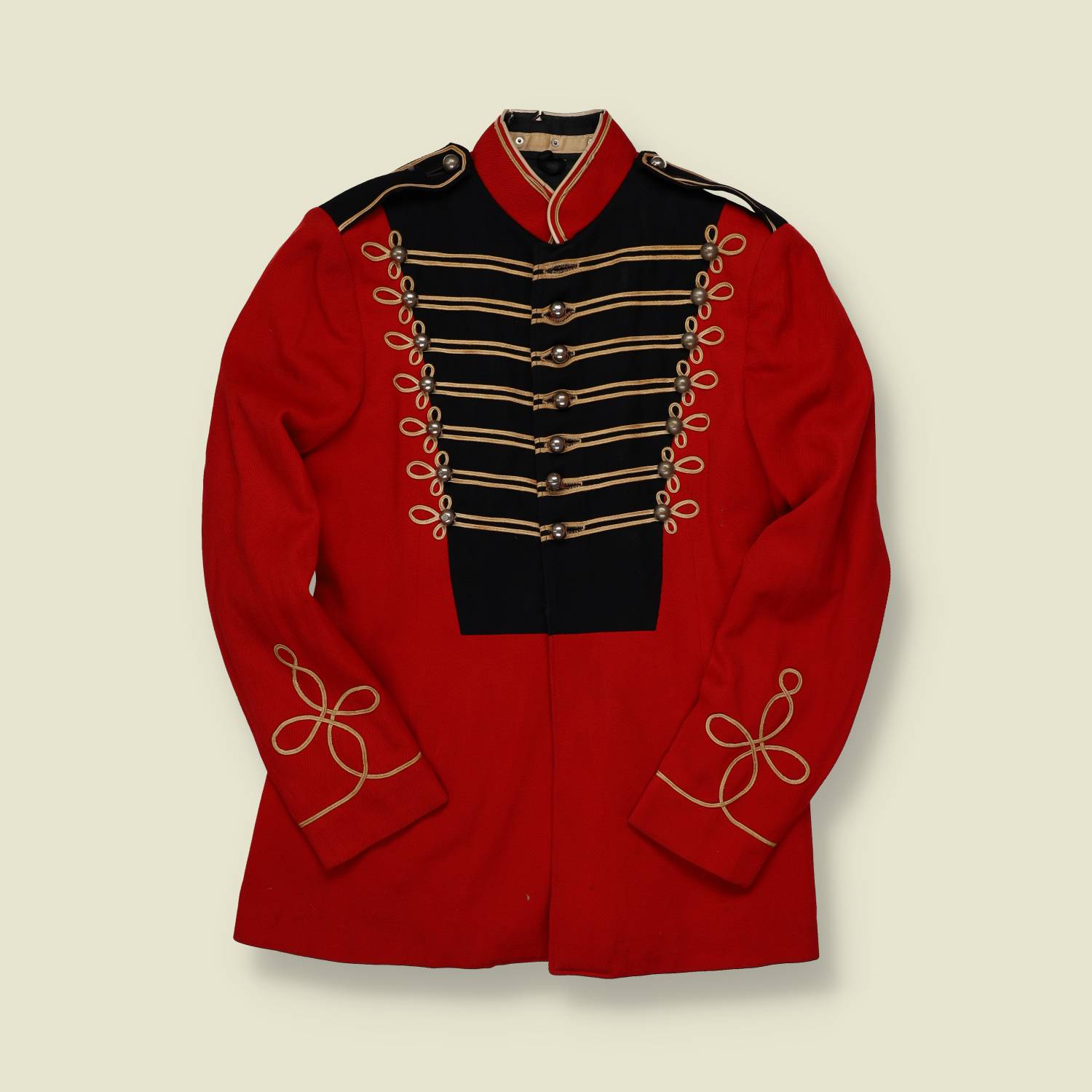 1960s American Band Jacket – Red Wool with Black Panel & Gold Braid - XS