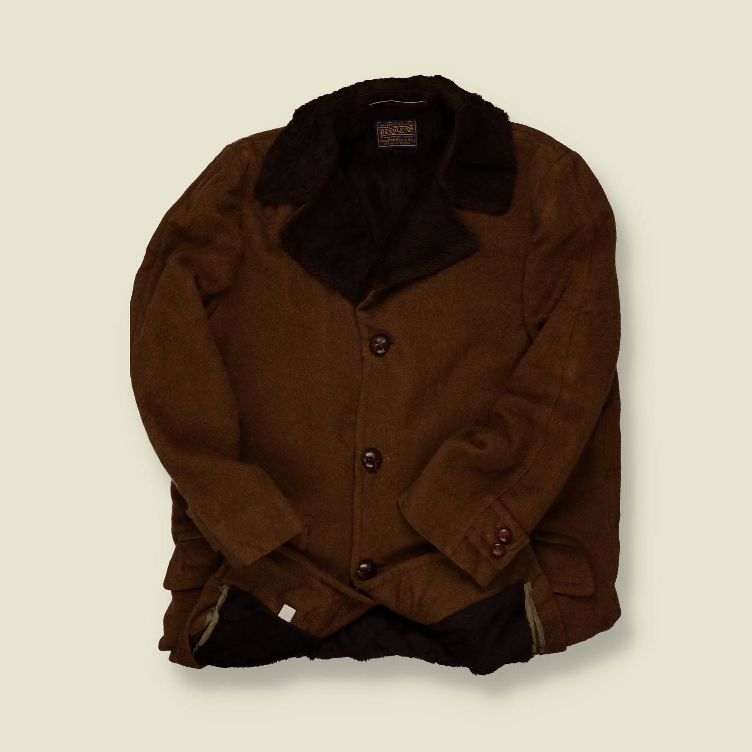 1960s Pendleton Wool Car Coat – Brown with Faux Fur Collar - M