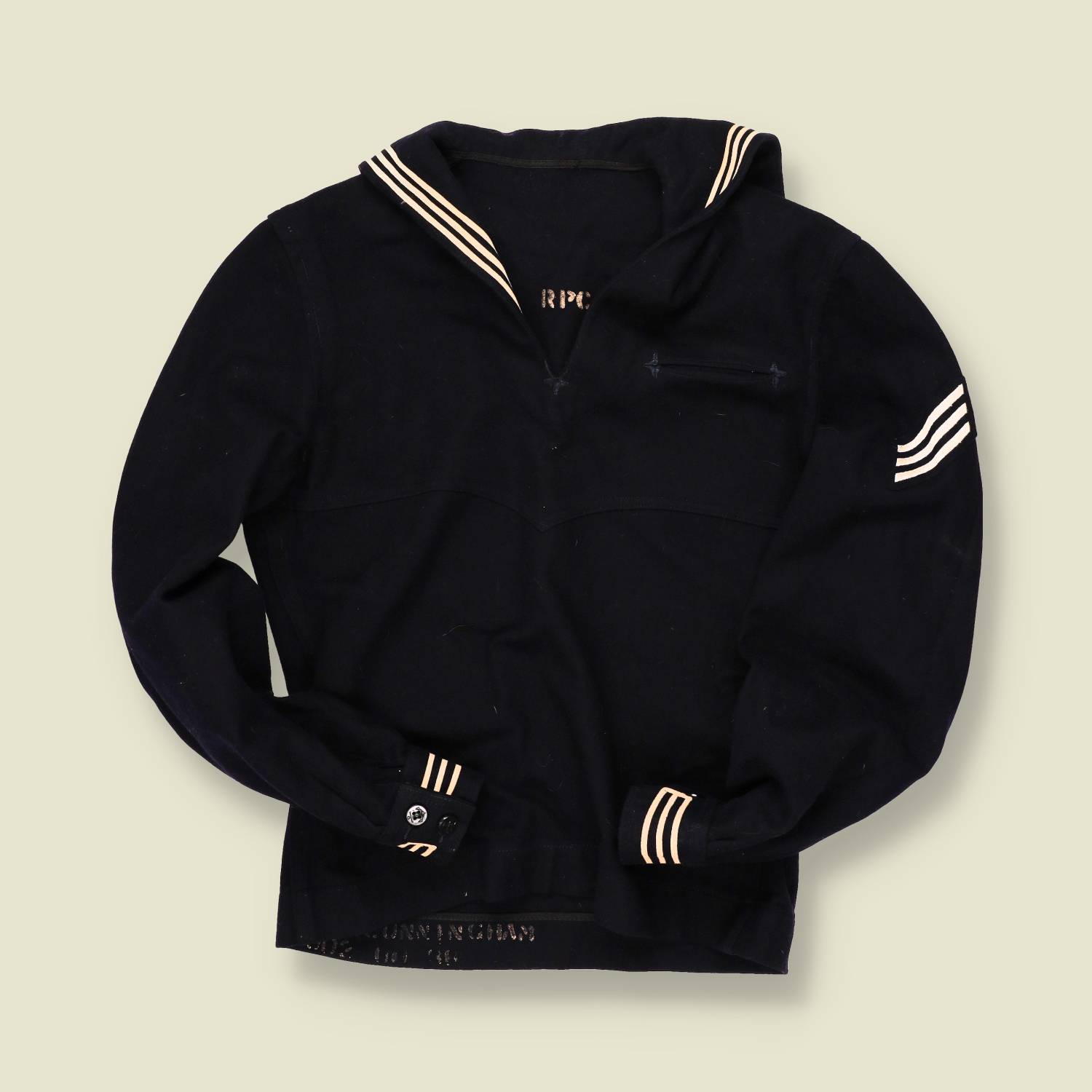 1940s U.S. Navy Enlisted Wool Jumper – Black with White Rank Stripes - XS/S
