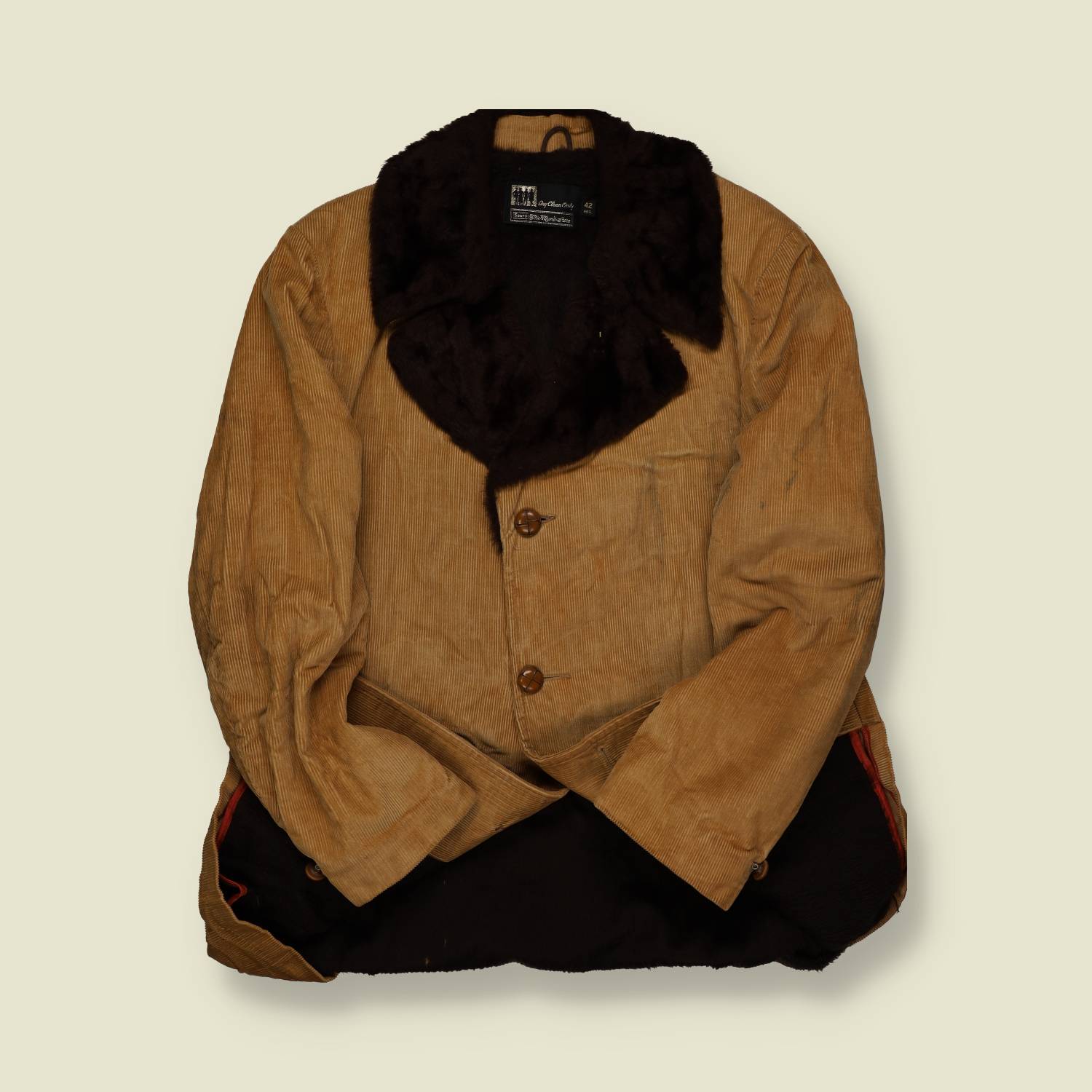 1970s Sears Corduroy Ranch Coat – Tan with Shearling Collar - M