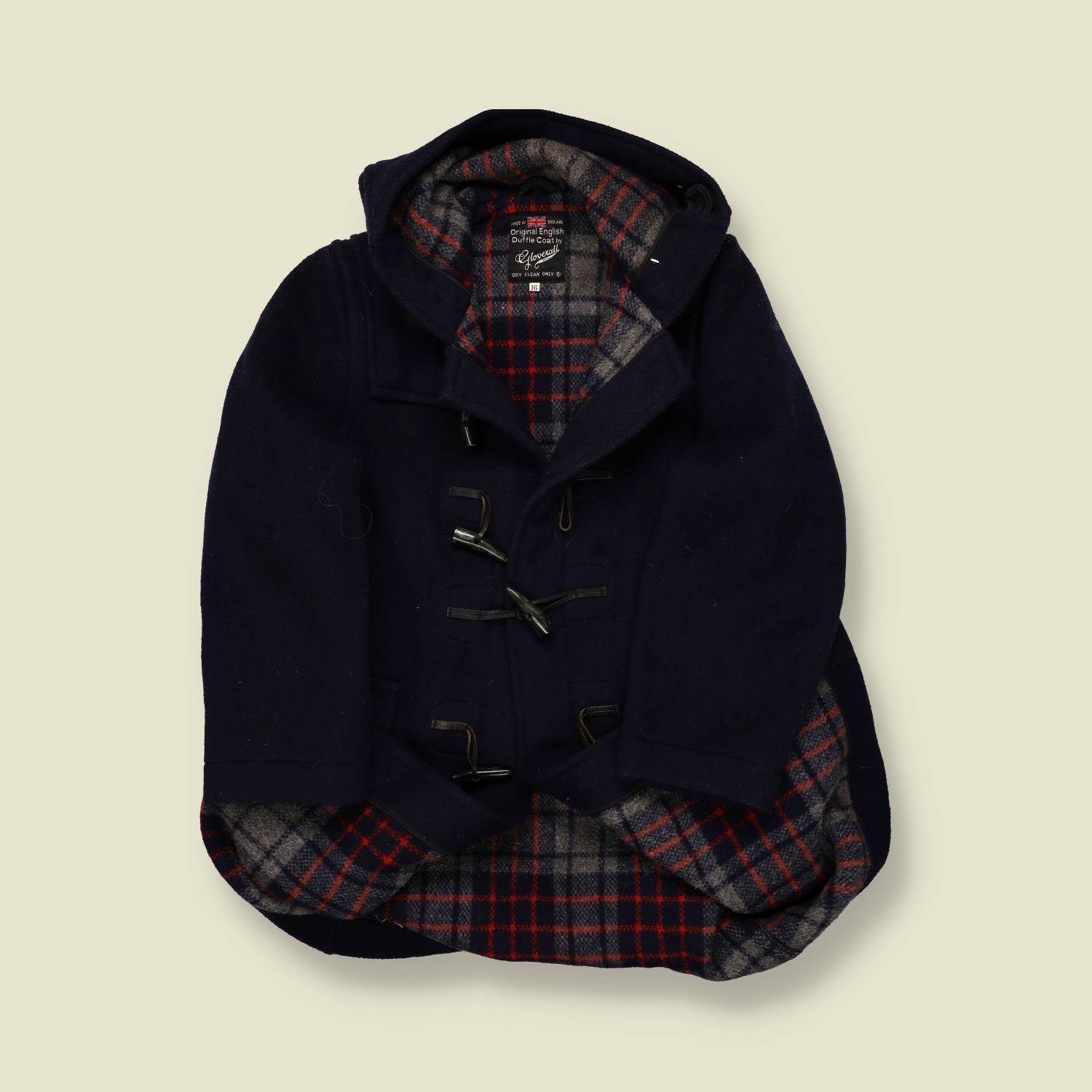 1960s Gloverall Original English Duffle Coat – Navy with Tartan Lining - S