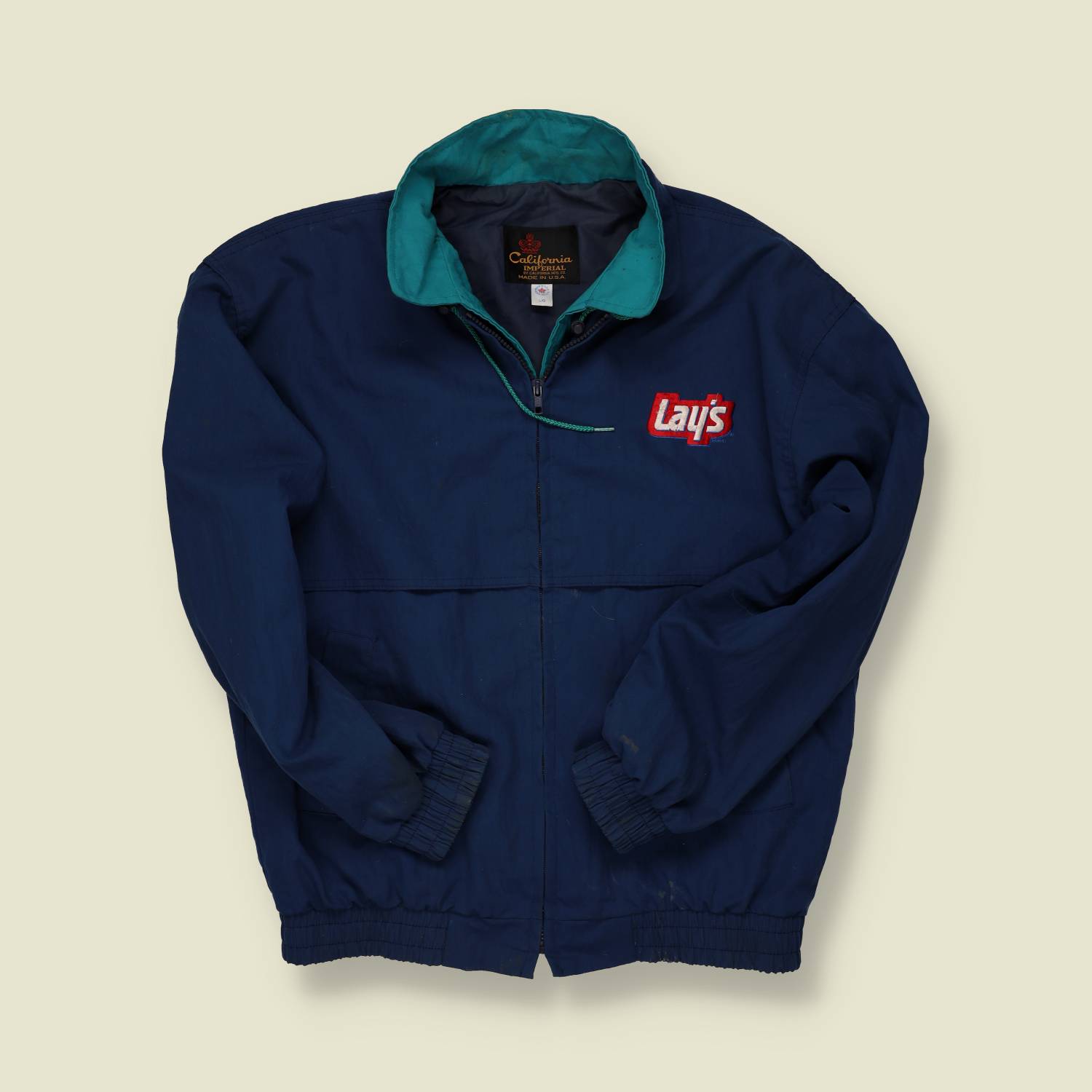 1980s California Originals Lays Promo Jacket – Navy with Teal Collar - L