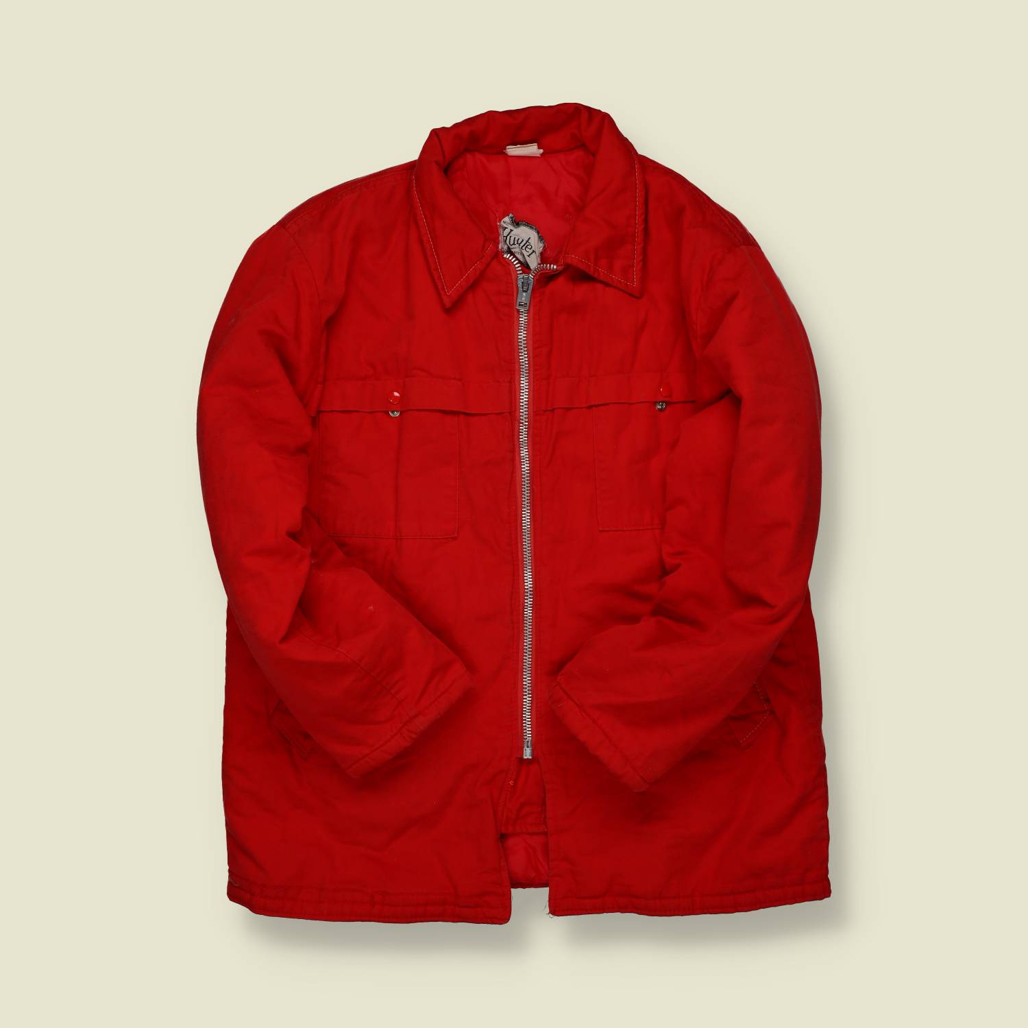 1960s Huster Outdoor Jacket – Red Cotton Zip-Front - L/XL