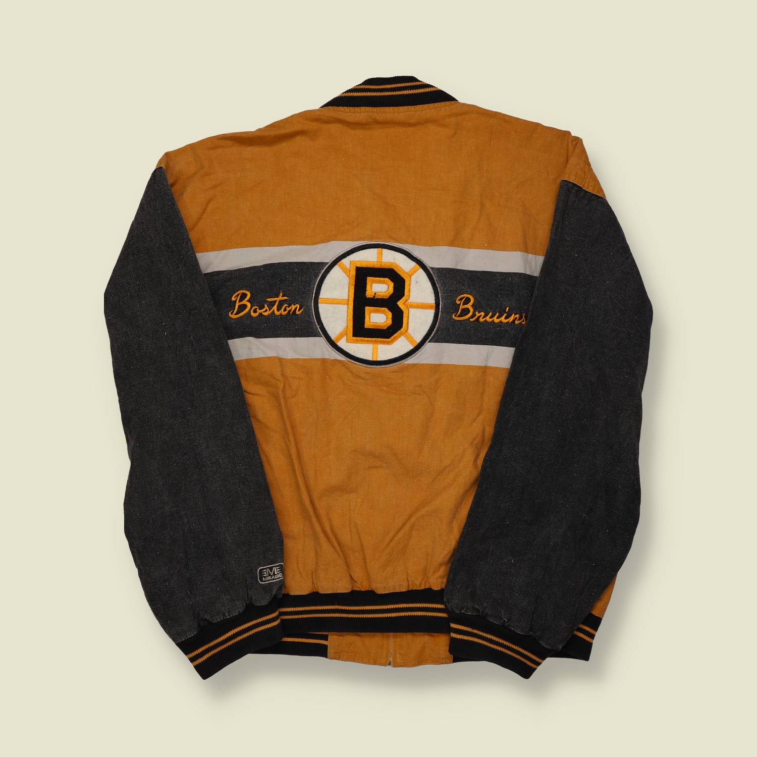 1990s Mirage Boston Bruins Heritage Jacket – Gold & Black with Denim Sleeves - L