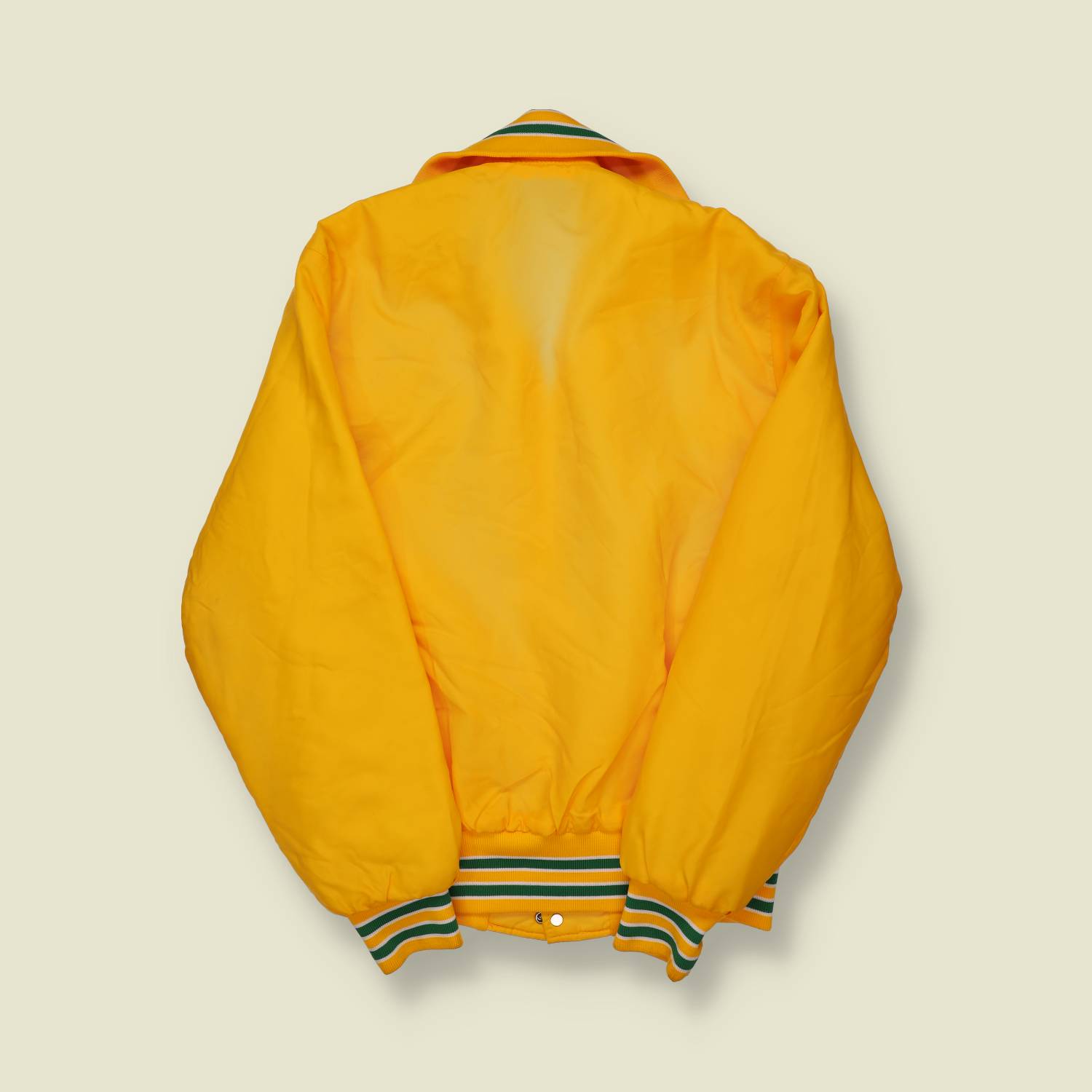 1980s Gem Sportswear Queen Anne’s High School Lion Band Jacket – Yellow with Green Trim - S/M