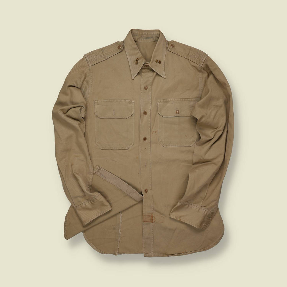 1940s U.S. Army Officer’s Cotton Service Shirt – Khaki with Collar Insignia - M