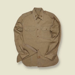 1940s U.S. Army Officer’s Cotton Service Shirt – Khaki with Collar Insignia - M