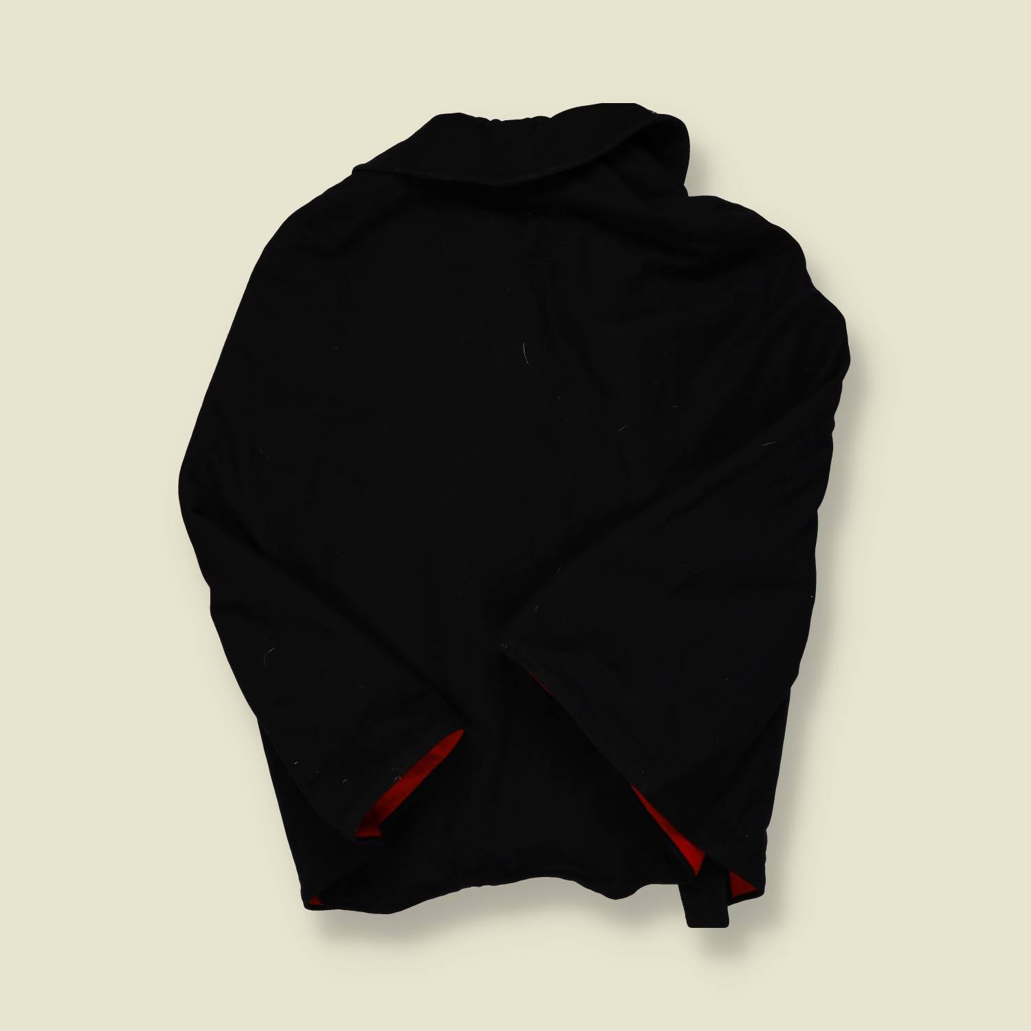 Late 1940s–1950s Stein-Bloch Wool Cape Coat – Black with Red Lining & M.G.H. Collar - Free Size