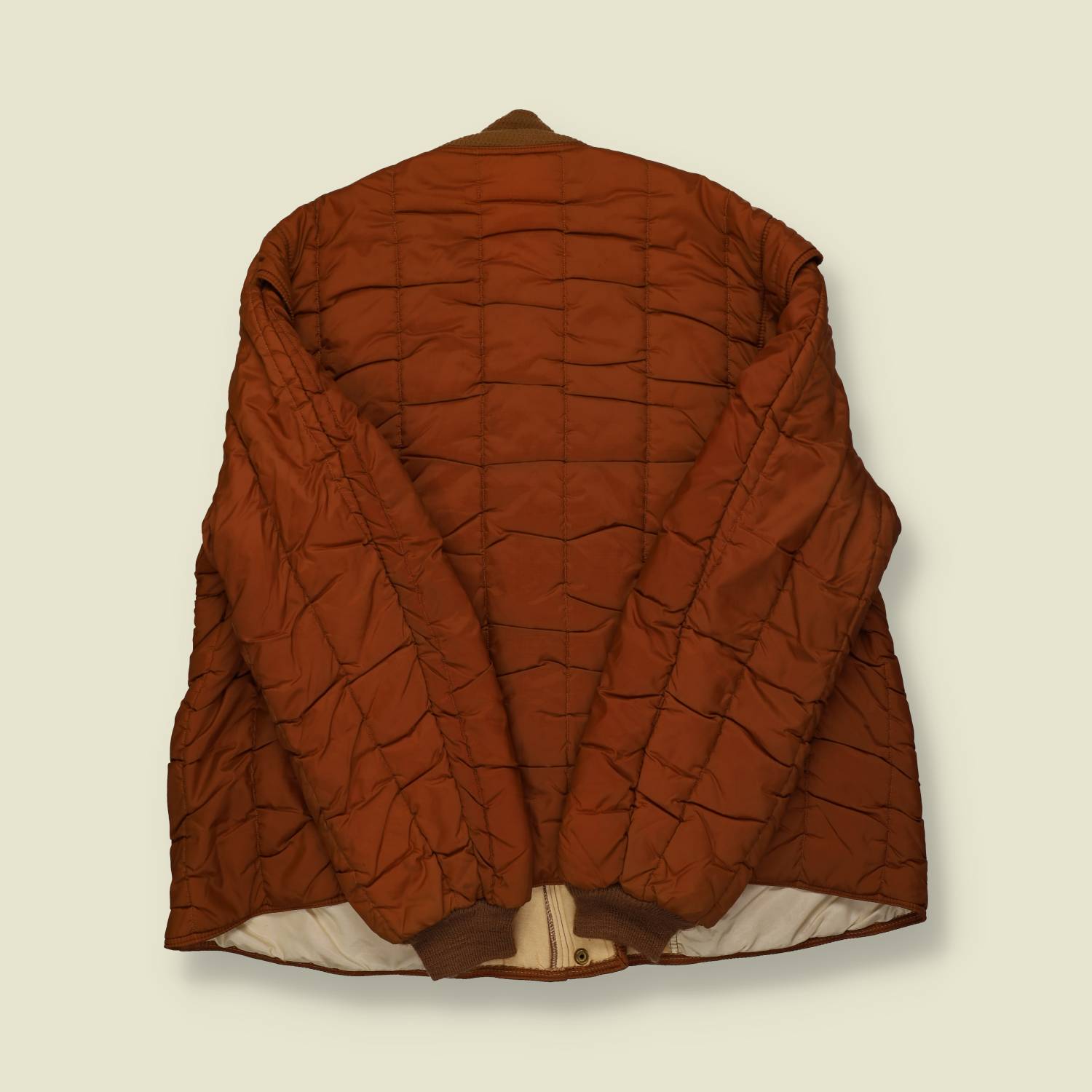 1960s U.S. Quilted Nylon Liner Jacket – Conmatic Zip – Brown - XL