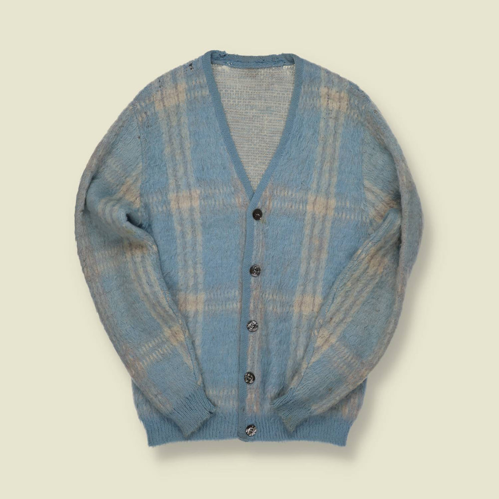 1960s U.S. Mohair Cardigan – Sky Blue Plaid - XXS