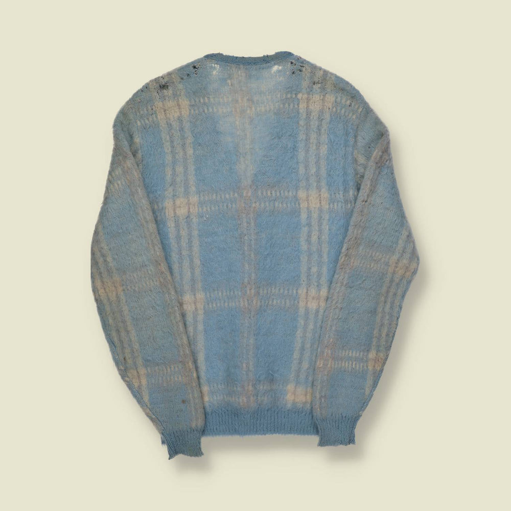 1960s U.S. Mohair Cardigan – Sky Blue Plaid - XXS