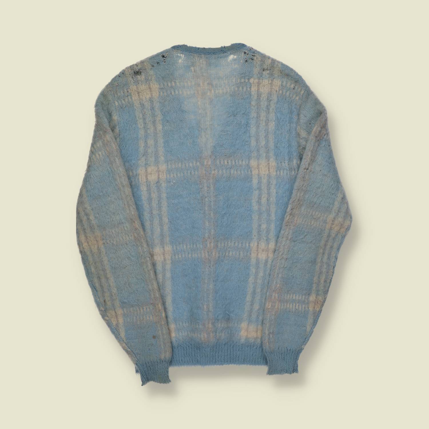 1960s U.S. Mohair Cardigan – Sky Blue Plaid - XXS