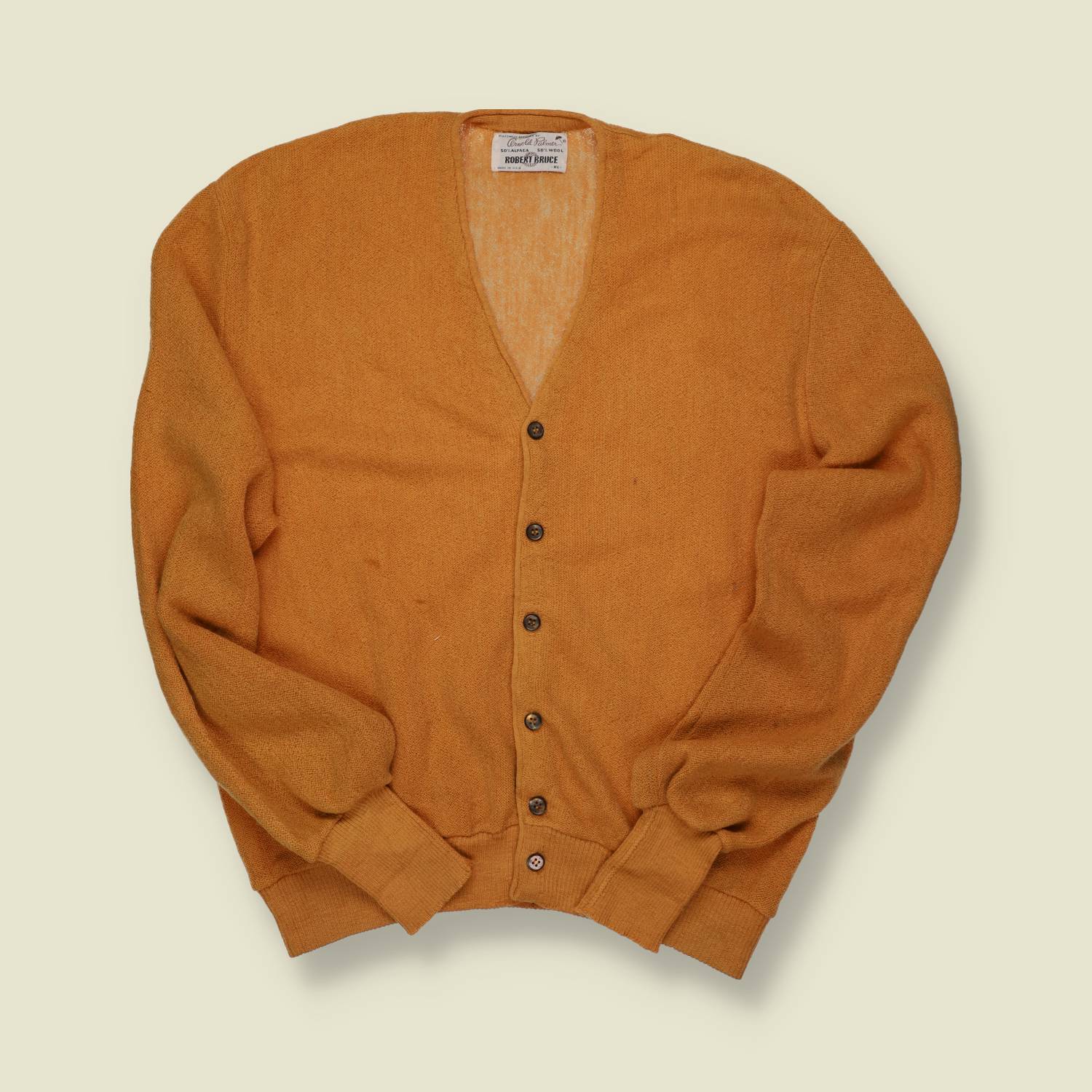 1960s U.S. Robert Bruce Alpaca Wool Cardigan – Golden Ochre - L