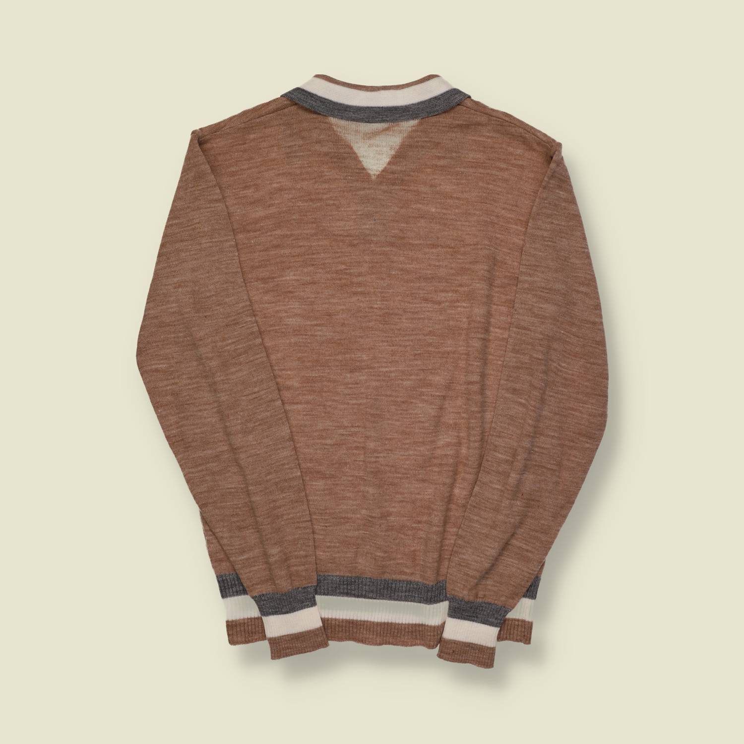 1970s U.S. Knit Polo Sweater – Paolo Ricci – Brown/Grey/White Trim - S