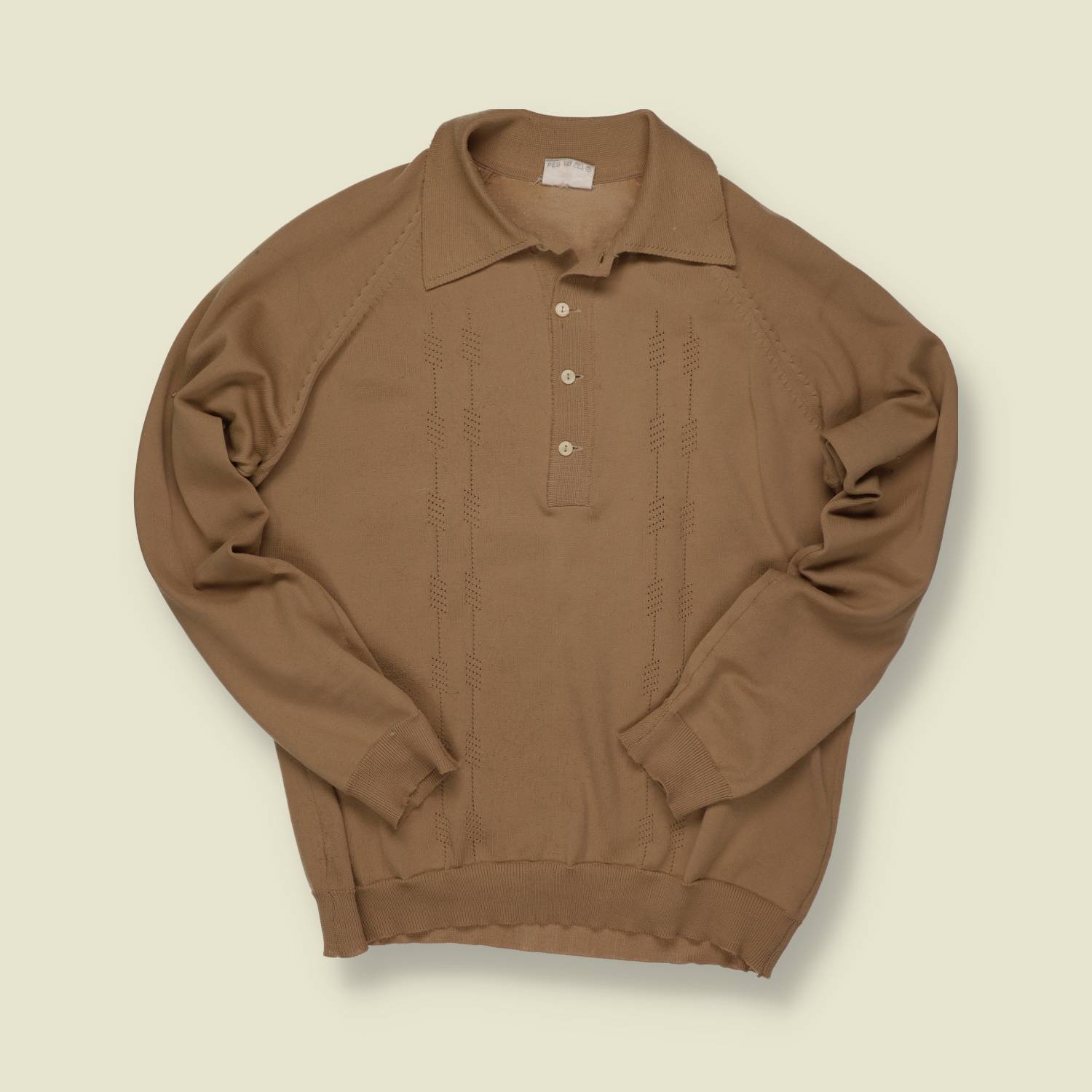 1960s Slovenka Knit Polo Sweater – Tan Textured - S/M