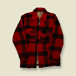 1940s Profile Sportswear Wool Jacket – Red & Black Buffalo Plaid Zip-Front – S