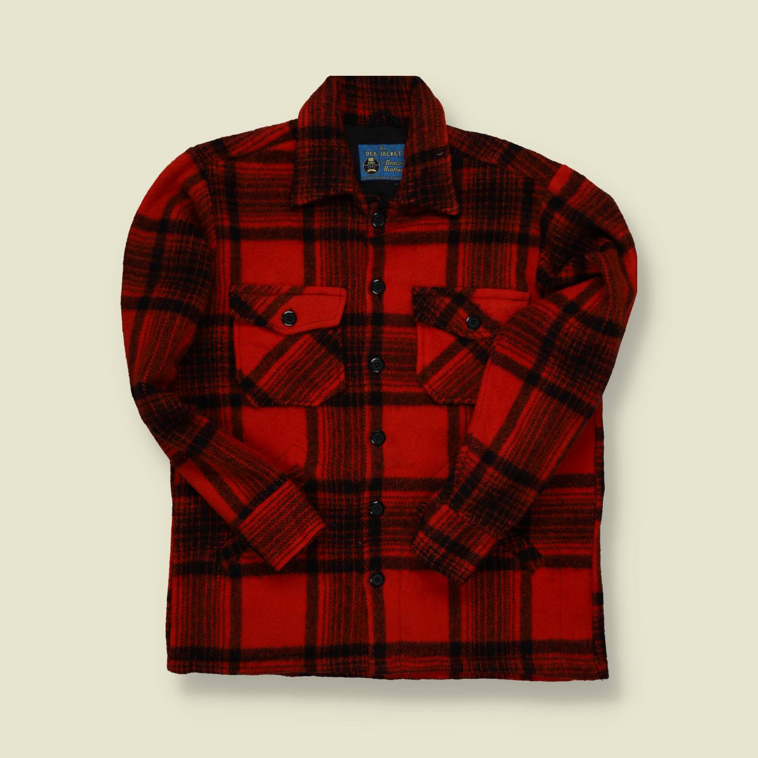 1950s–60s Deacon Brothers Wool Jacket – Red & Black Shadow Plaid – S