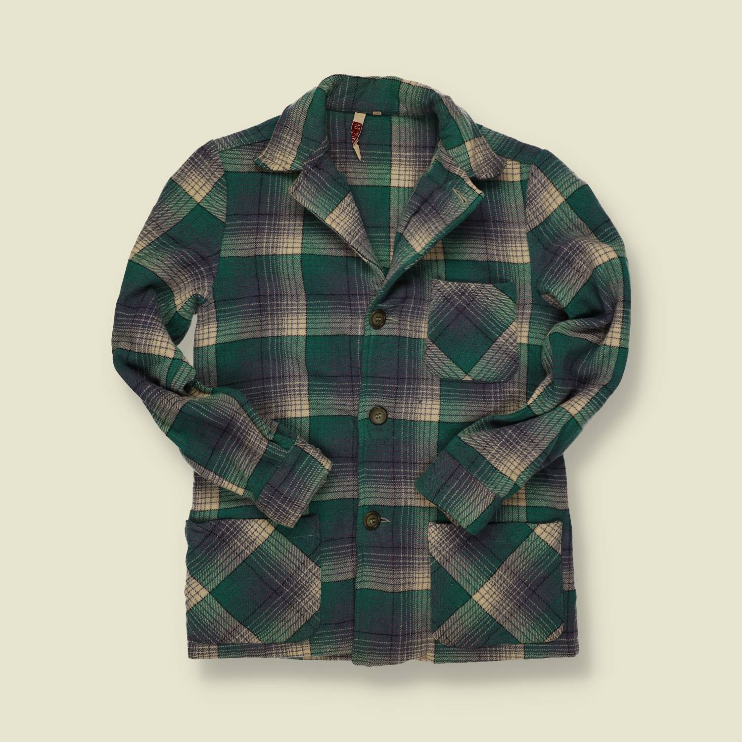 1960s Wool Plaid Chore Jacket – Green & Navy Blanket Check – XS