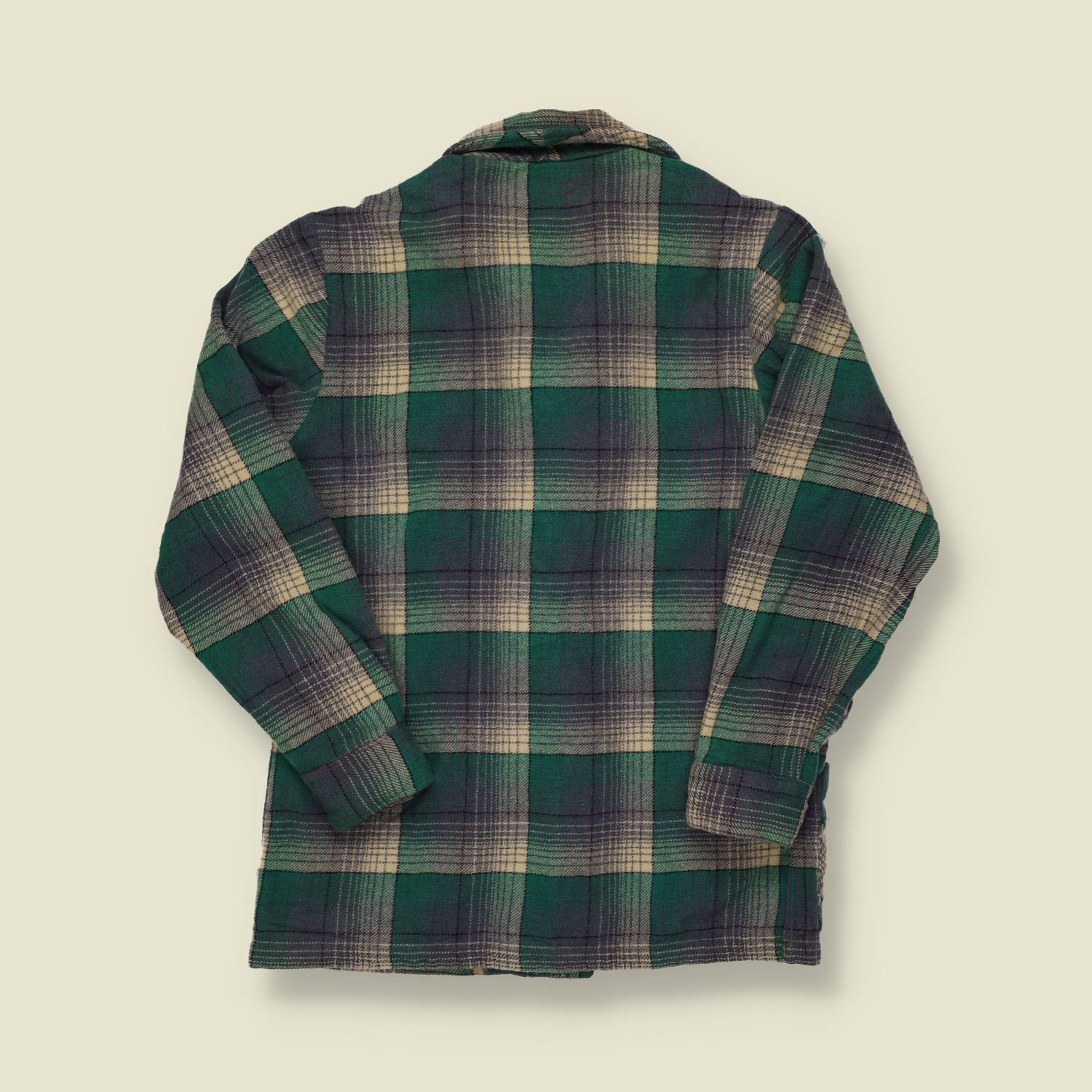 1960s Wool Plaid Chore Jacket – Green & Navy Blanket Check – XS