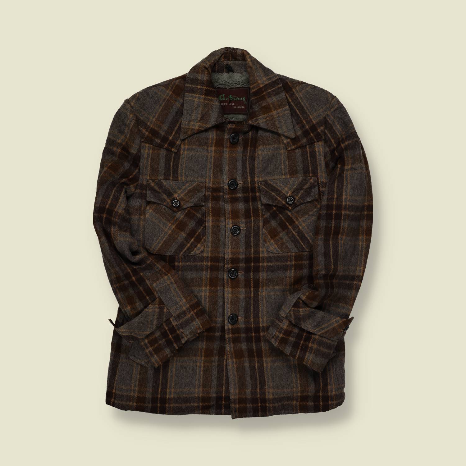 1960s–70s Centaurus Wool Jacket – Brown & Taupe Shadow Plaid – XS/S