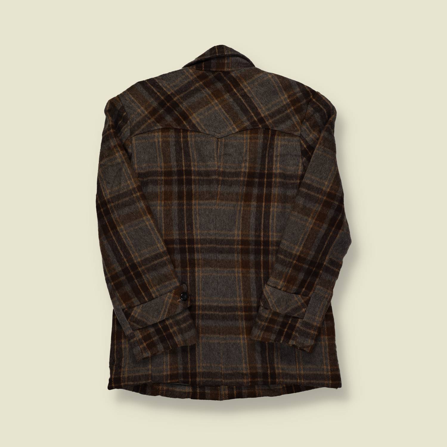 1960s–70s Centaurus Wool Jacket – Brown & Taupe Shadow Plaid – XS/S