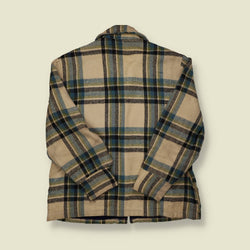 1970s Wool Plaid Jacket – Cream & Blue Check with Teddy Lining – L