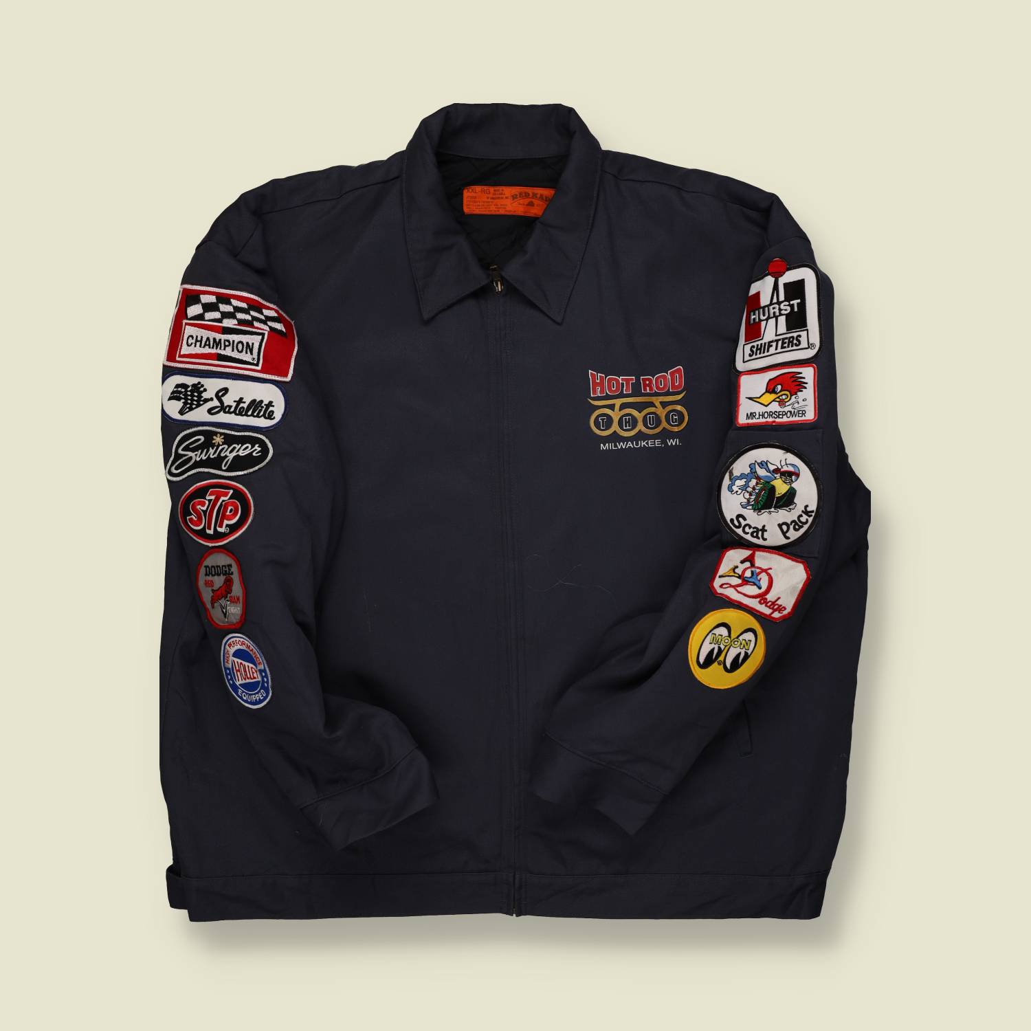 1990s Red Kap Hot Rod Thug Work Jacket – Patch Sleeves & “Drive Fast Drive Loud” Back Print – XXL