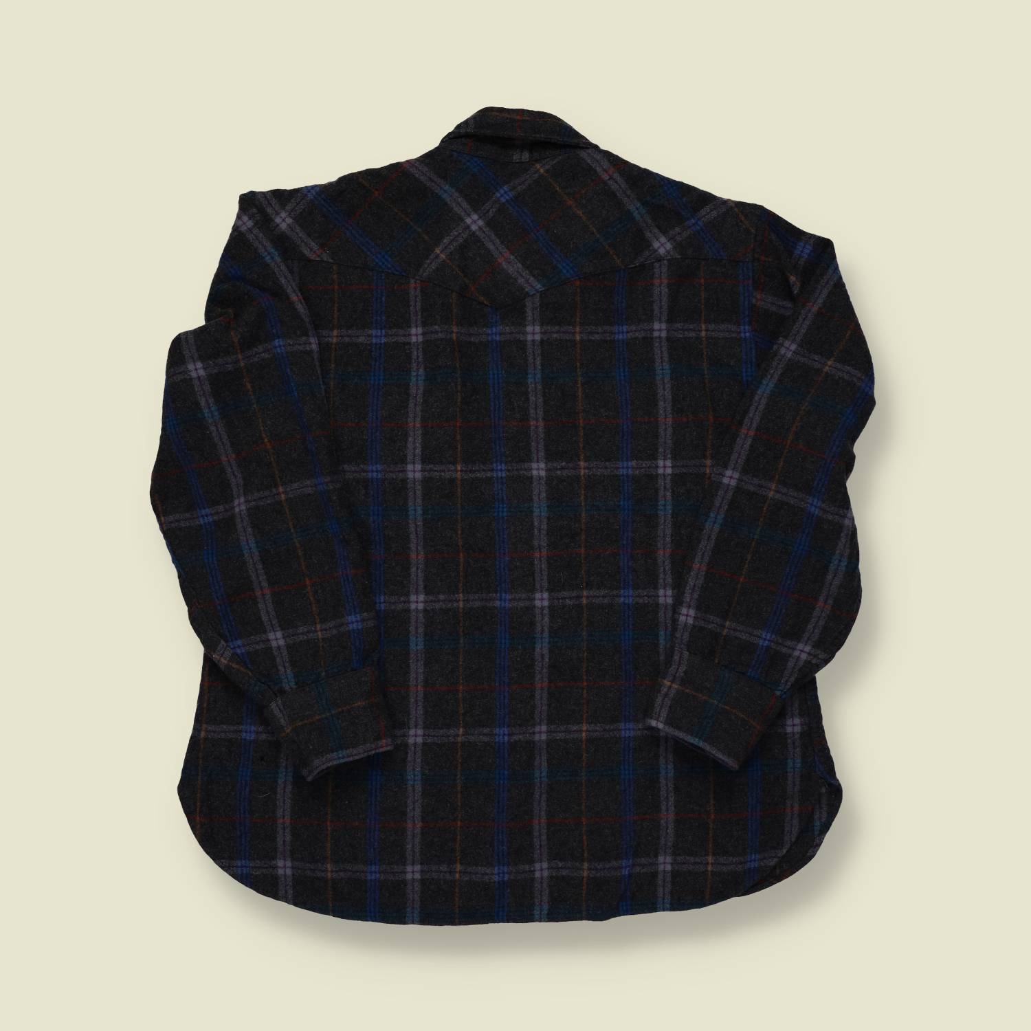 1970s Pendleton Wool Western Shirt – Black & Blue Plaid – Snap Front – S