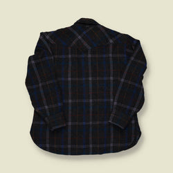 1970s Pendleton Wool Western Shirt – Black & Blue Plaid – Snap Front – S