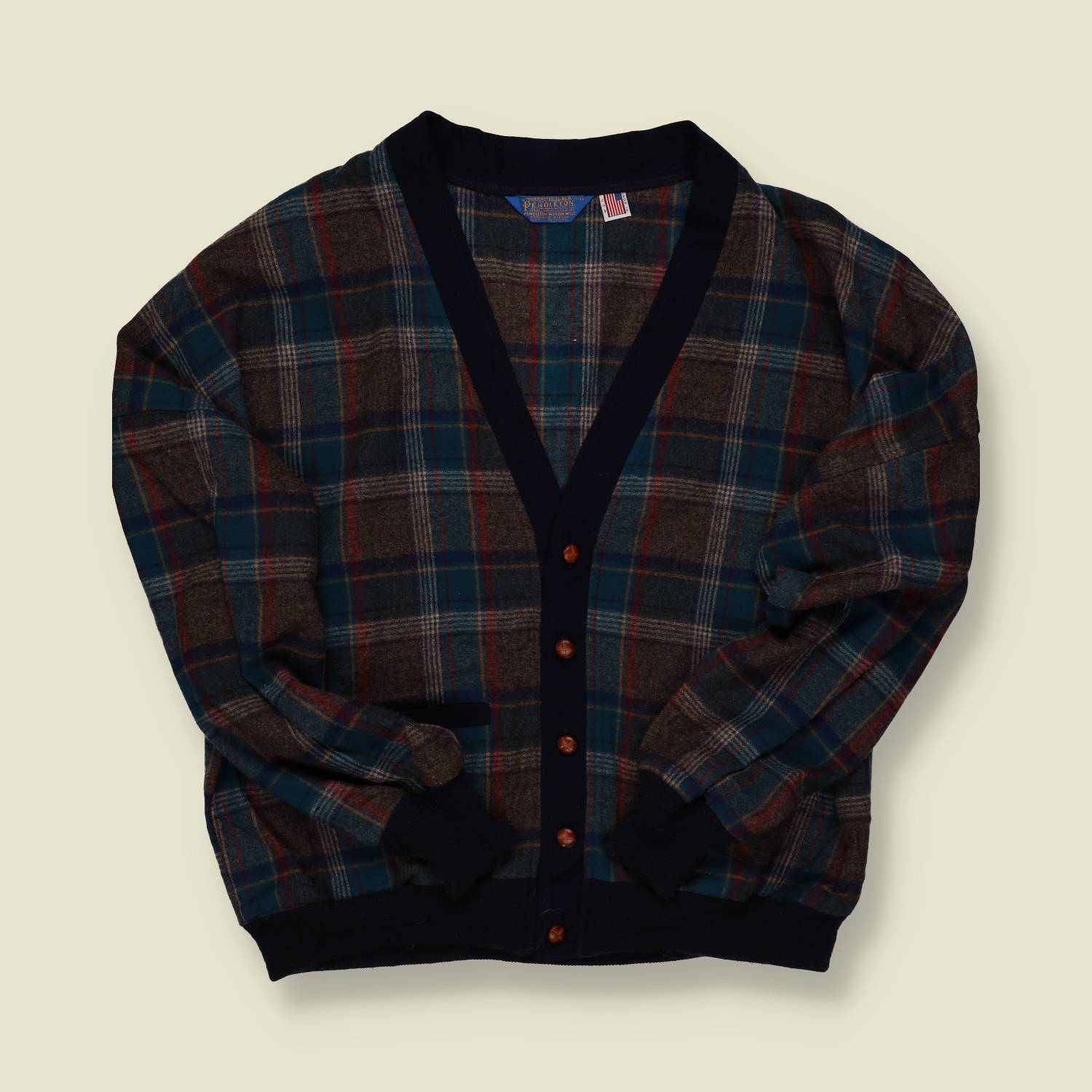 1970s Pendleton Wool Plaid Cardigan – Made in USA – L