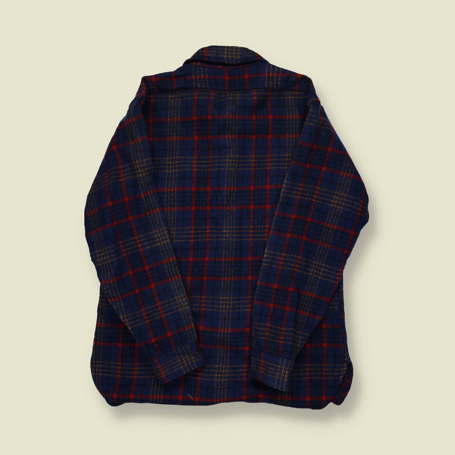 1970s Pendleton Thick Wool Overshirt – Navy & Red Plaid – Made in USA – L