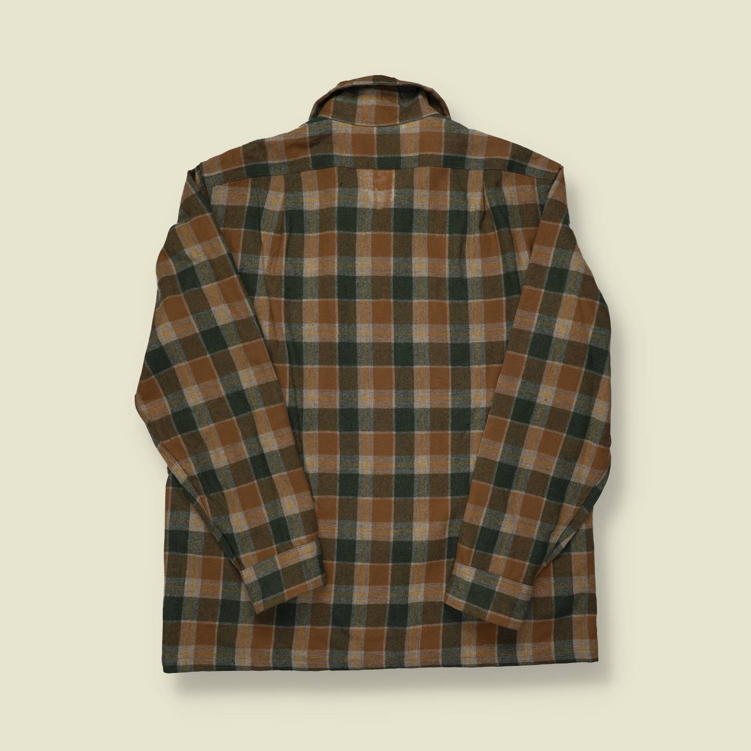 1970s Pendleton Wool Board Shirt – Brown & Green Plaid – Made in USA – L
