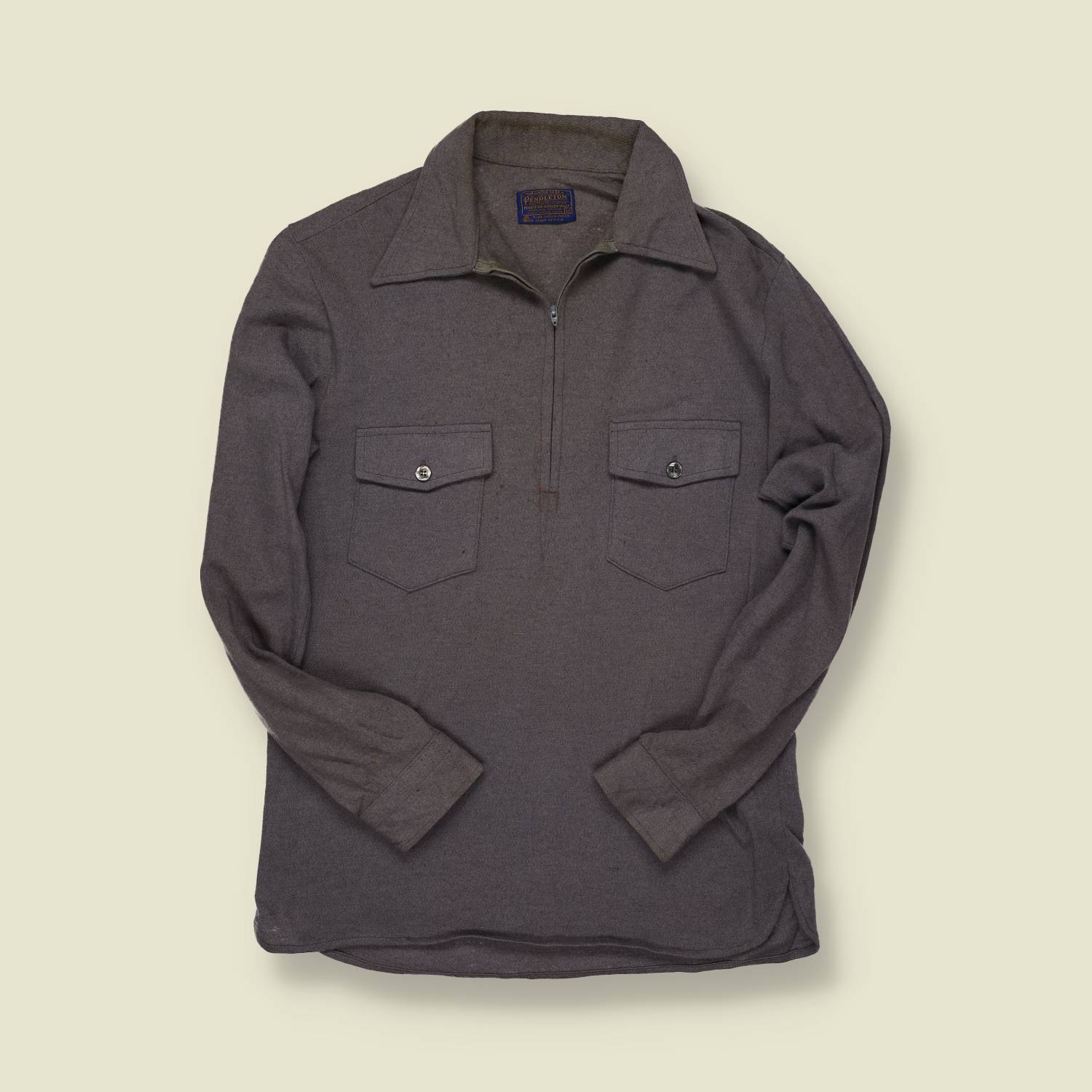 1970s Pendleton Wool Half-Zip Outdoor Shirt – Charcoal – Made in USA – S