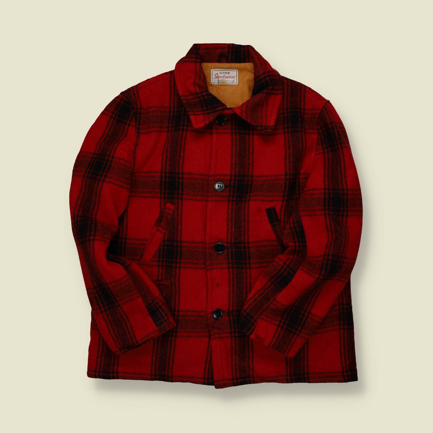 1950s–60s Active Sportswear Wool Mackinaw Jacket – Red & Black Plaid –L