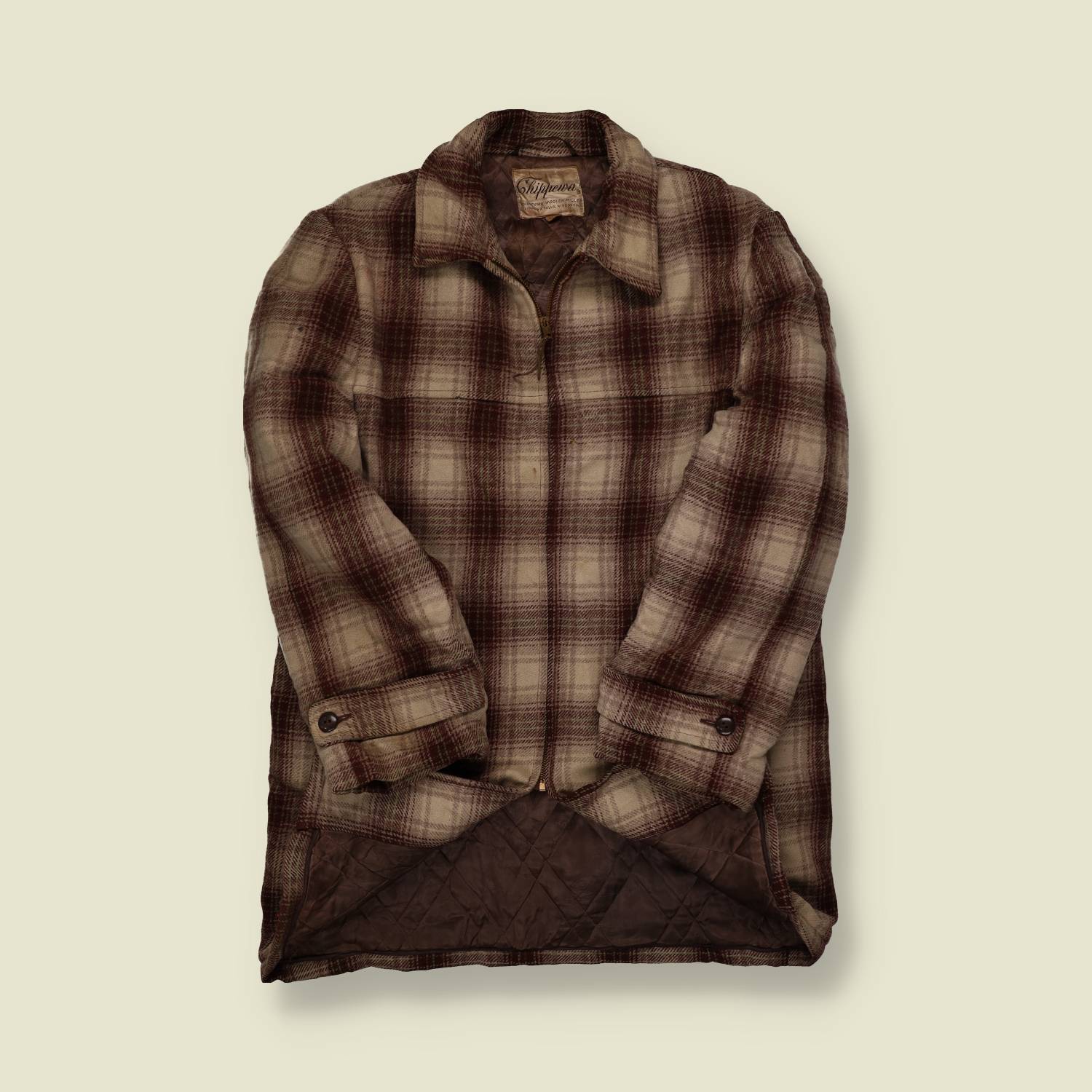 1940s | Chippewa | Wool Hunting Jacket – Brown & Cream Plaid - S