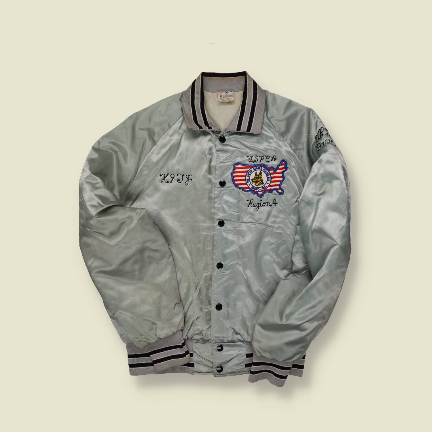 1970s Aristojac Satin Baseball Jacket – US Police Canine Association Region 4 - M