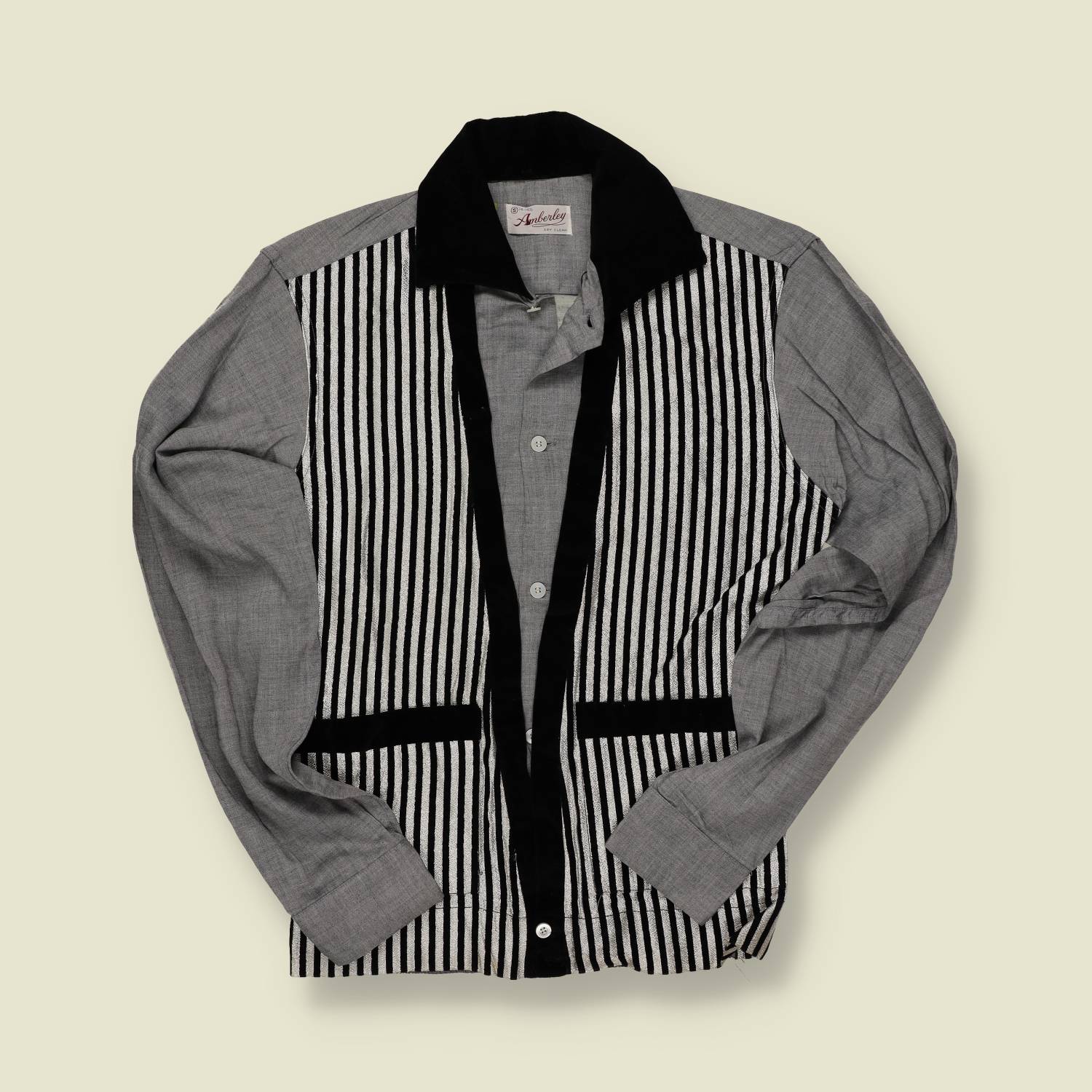 1950s Amberley Cocktail Shirt – Black & White Stripe with Elasticated Waist – Made in USA - S