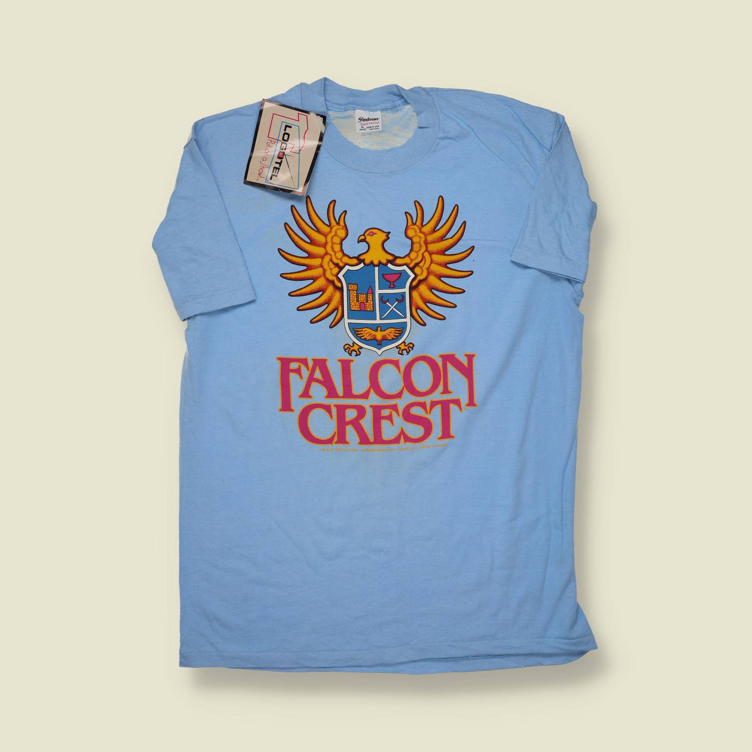 1980s Falcon Crest TV Promo T-Shirt – Light Blue – Deadstock with Tag - M/L