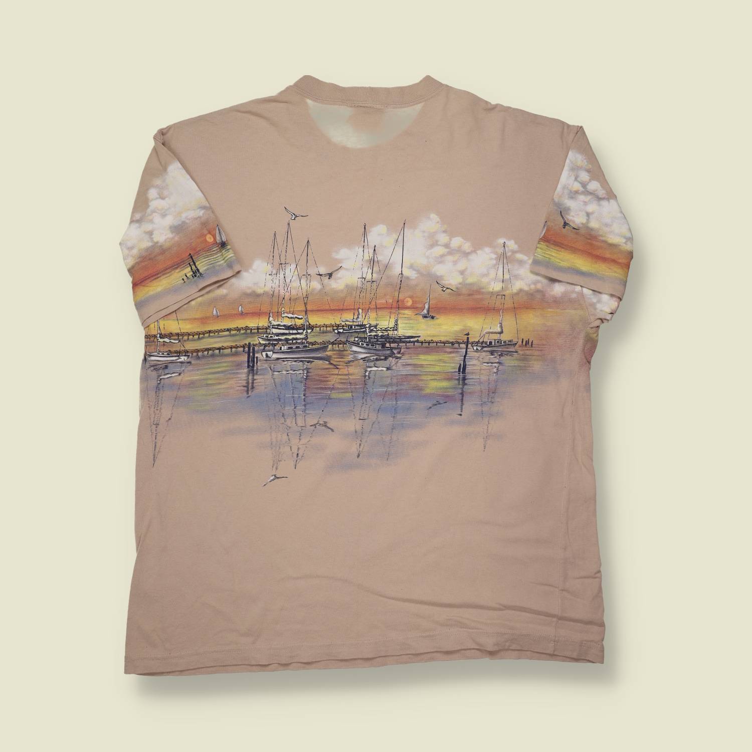 1990s Art Unlimited T-Shirt – Fernandina Beach Sunset Marina Scene – Made in USA - XL