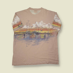 1990s Art Unlimited T-Shirt – Fernandina Beach Sunset Marina Scene – Made in USA - XL