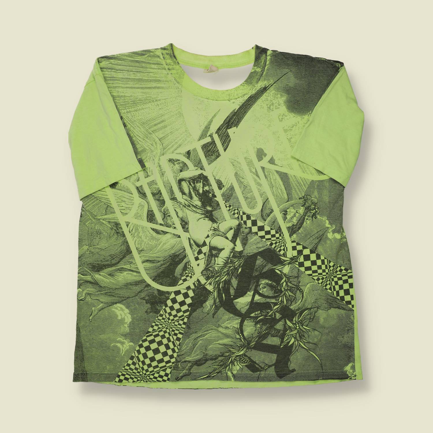 2000s GRN Graphic T-Shirt – Neon Green All-Over Print - XL