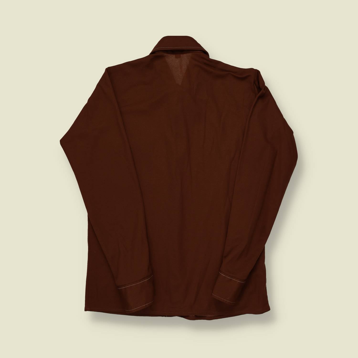 1970s Van Heusen Disco Shirt – Brown with Contrast Stitching - S