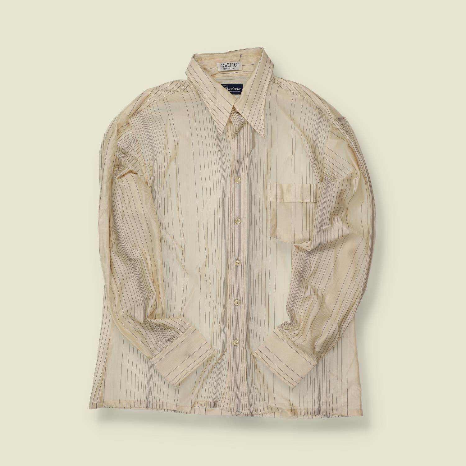 1970s Qiana Nylon Dress Shirt – Cream with Fine Stripe - S