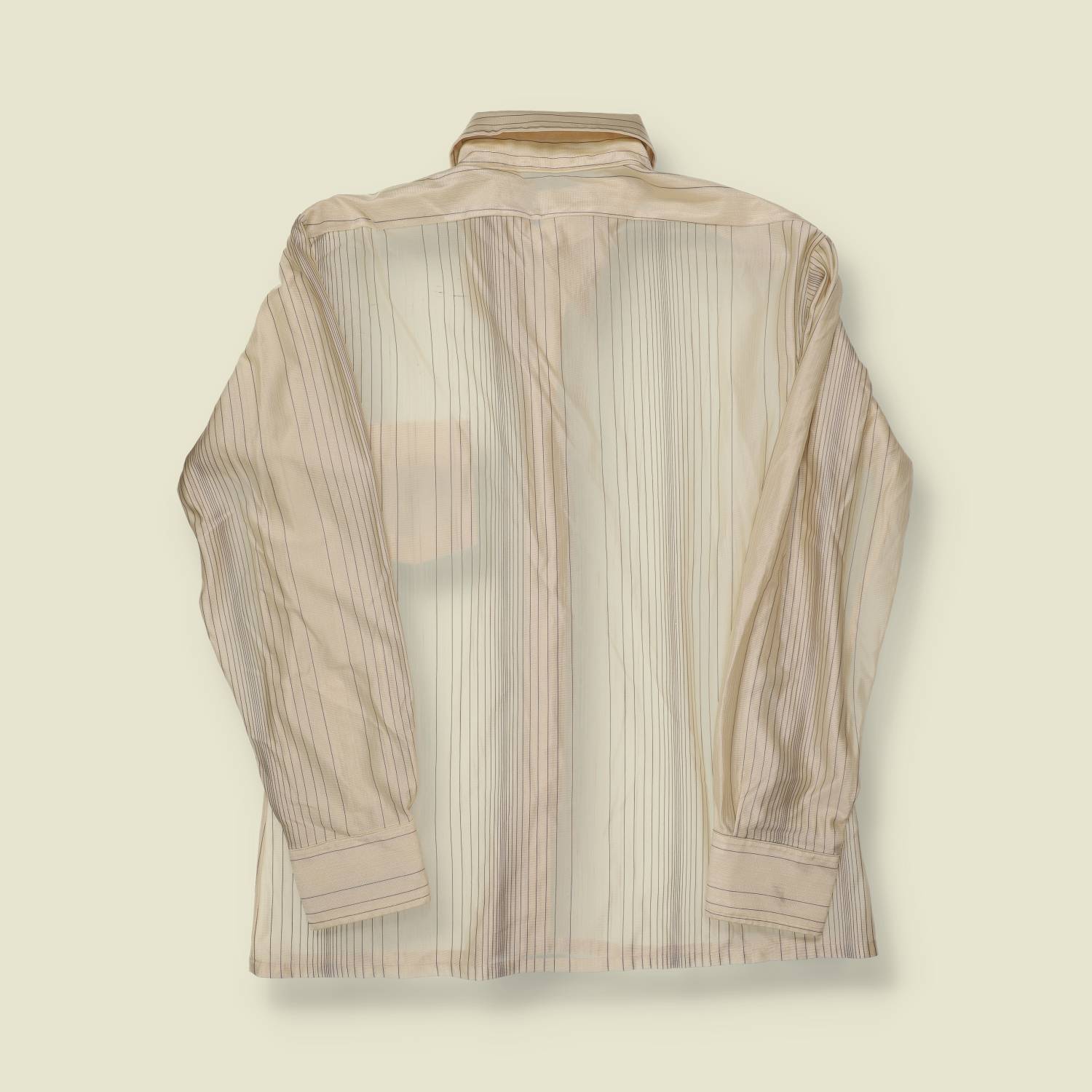 1970s Qiana Nylon Dress Shirt – Cream with Fine Stripe - S