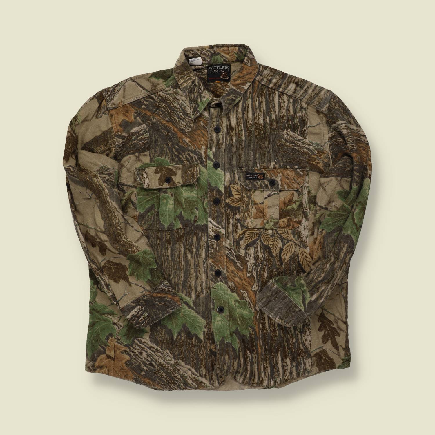 1990s Rattlers Brand Camo Hunting Shirt – Mossy Oak Pattern - L