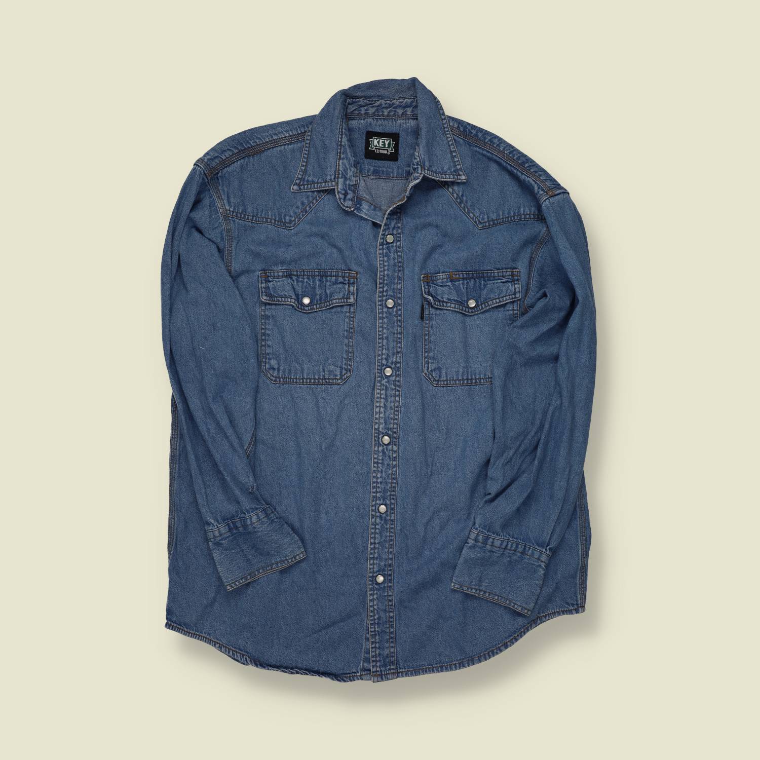 1990s Key Denim Western Shirt – Snap Front - L